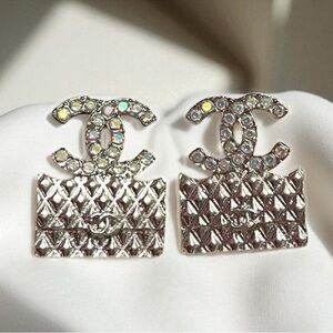 Elegant Silver Earrings with Iridescent Crystals